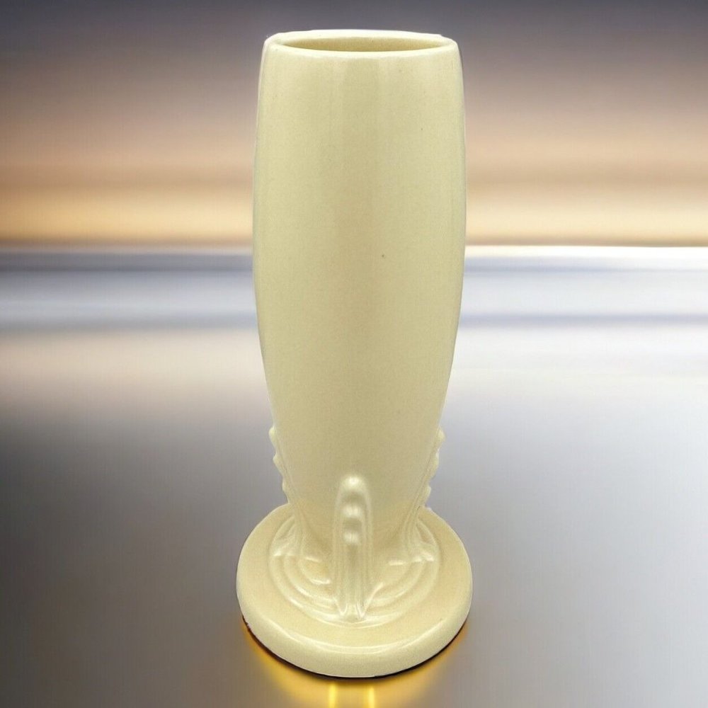Vintage Fiesta Bud Vase White Ivory Art Deco Design 6” Tall